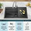 33” Drop-In Top Mount 16 Gauge Workstation Kitchen Sink Single Bowl with WorkFlow™ Ledge and Accessories